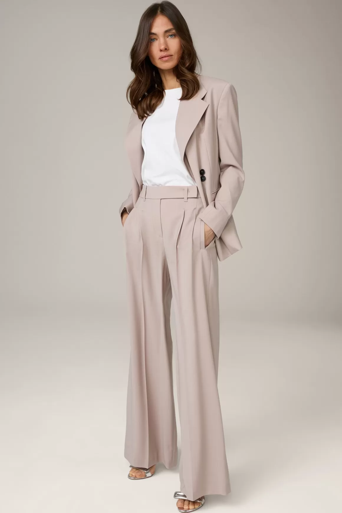 Virgin Wool Palazzo Trousers In Taupe<Windsor Fashion