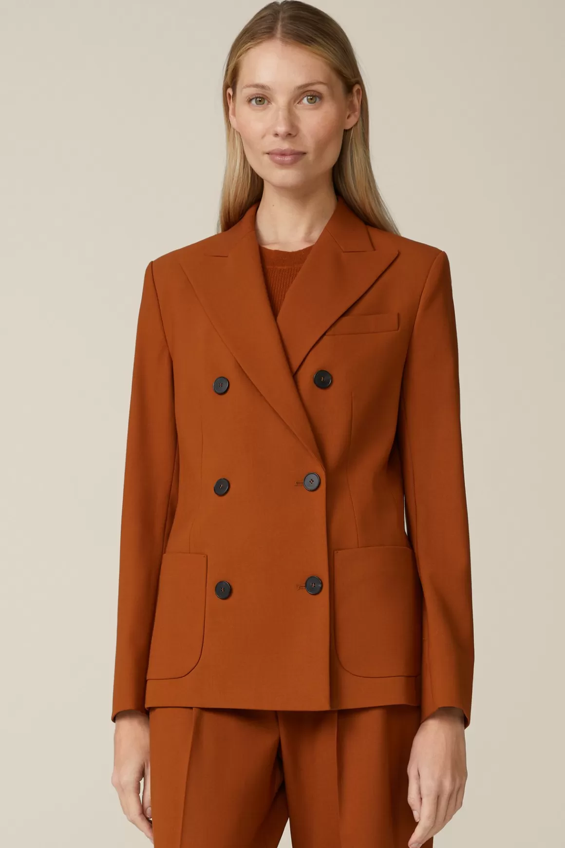 Virgin Wool Stretch Double-Breasted Blazer In Copper<Windsor Store