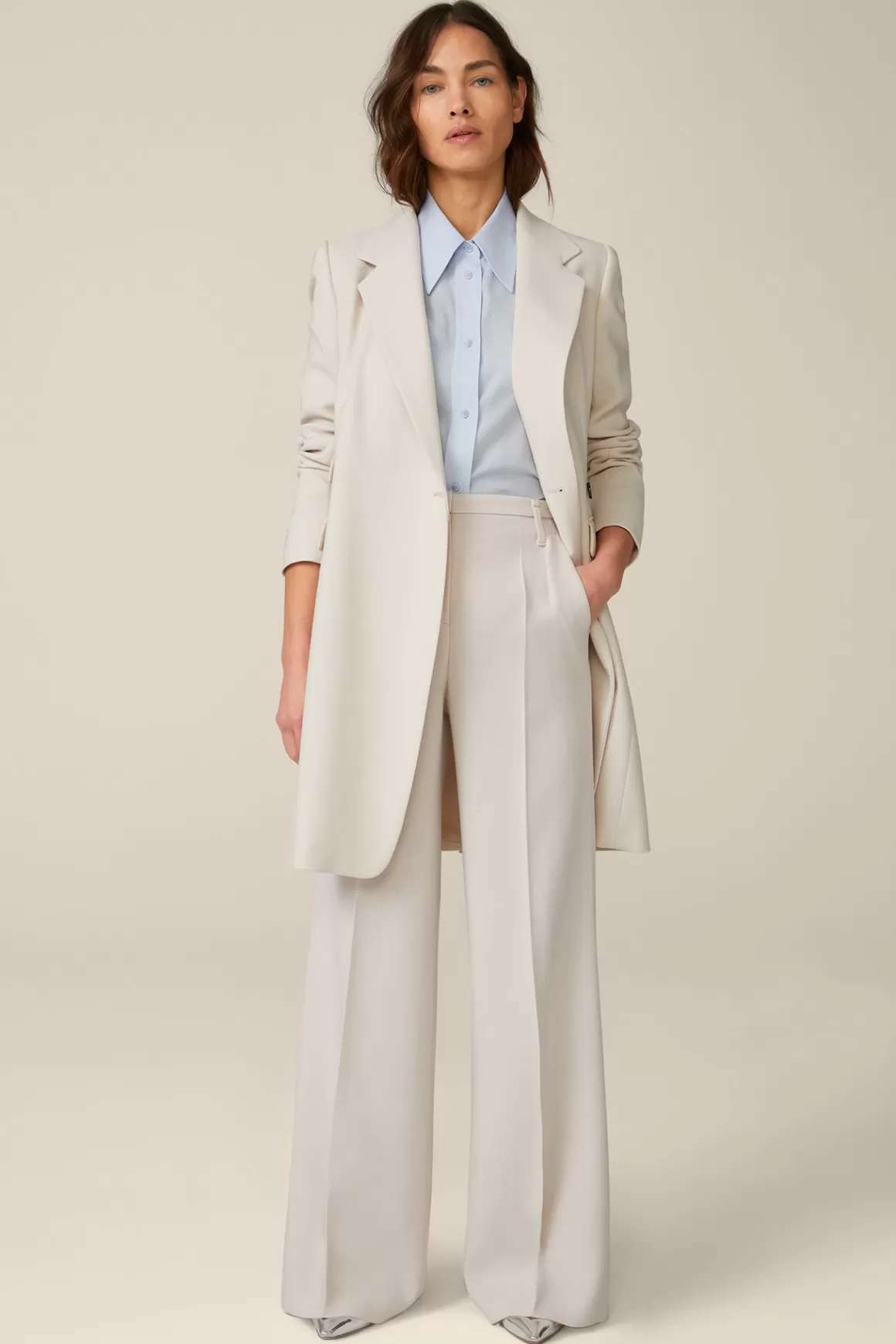 Wool Crepe Palazzo Trousers In Light Beige<Windsor Outlet